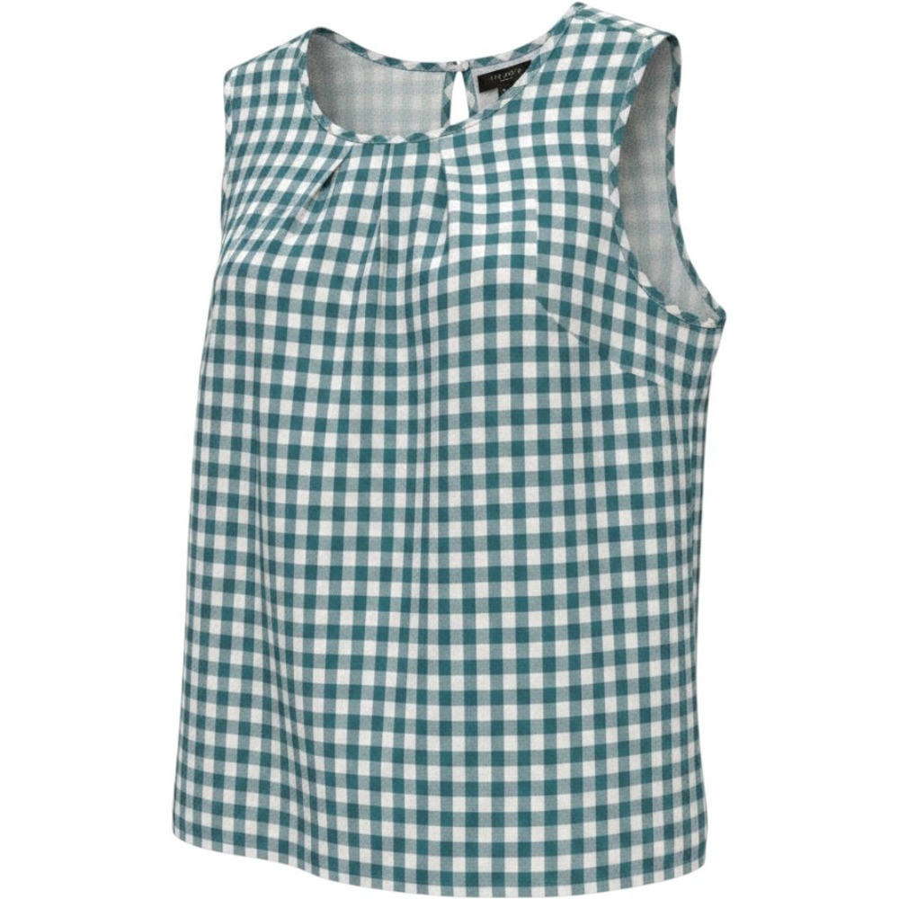 Talbots Petites Teal Gingham Cotton Pleated Shell Top LP Sleeveless Blouse
